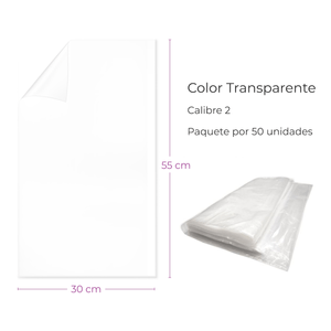 Bolsa Plástica Transparente 30X55Cm Calibre 2 Baja Densidad Material Original Paquete  X 50