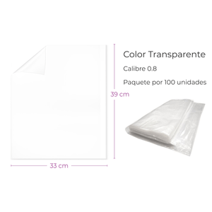 Bolsa Plástica Transparente 33X39Cm Calibre 0.8 Baja Densidad Material Recuperado Paquete  X 100
