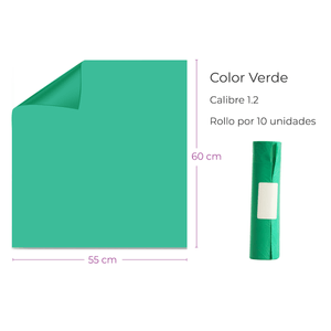 Bolsa Plástica Verde 55X60Cm Calibre 1,2 Alta Densidad Material Recuperado Rollo X 10