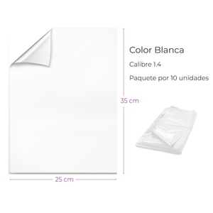 Bolsa Plástica Blanca 25X35Cm Calibre 1.4 Alta Densidad Material Recuperado Paquete  X 10