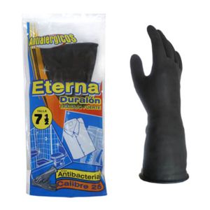 Guante Caucho Negro Talla 7.5 Calibre 25 Eterna Paquete X 2