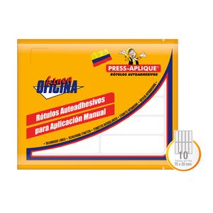 Etiqueta Adhesiva de 75 X 20Mm 1104 Blanca Press Aplique Paquete X 150