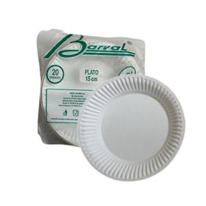 Plato Carton Redondo 15Cm Blanco Paquetex20